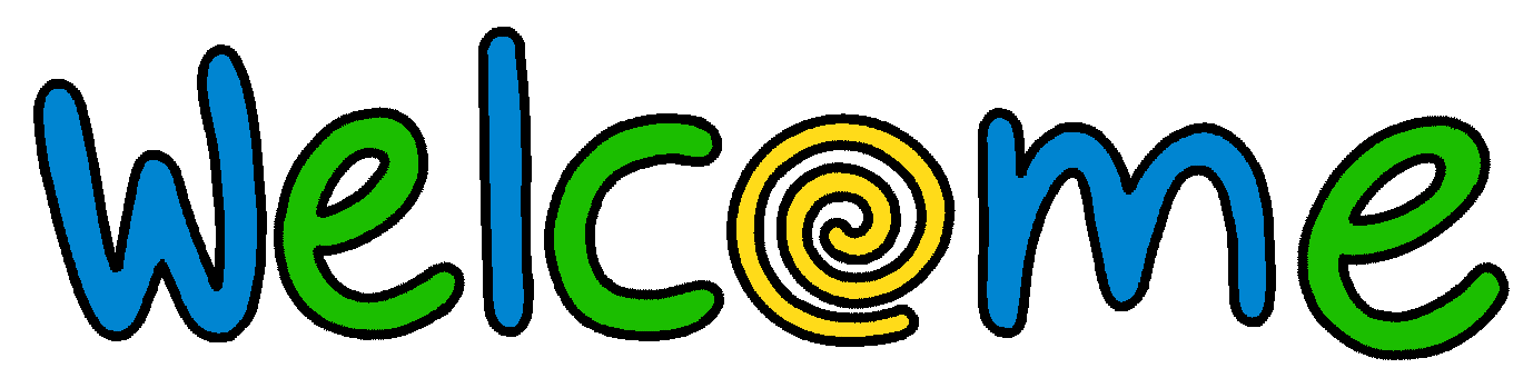 The word 'welcome.' The letter 'o' is replaced with a spinning yellow spiral.